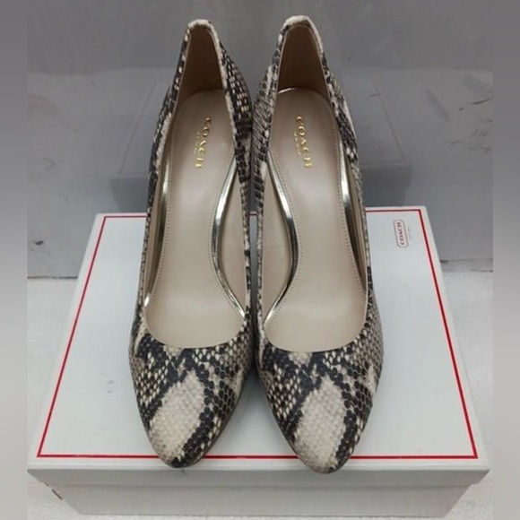 Coach Beige + Gray Snakeskin Python Reptile Textured Leather Pumps Heels Size9.5 - Picture 1 of 7